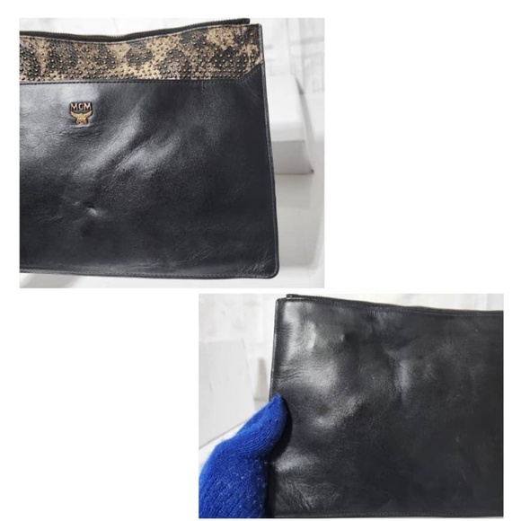 Authentic MCM Leather studded Wristlet/Clutch Black/Beige - Picture 13 of 15